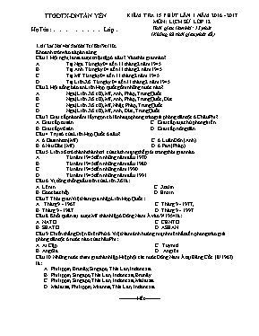 Đề kiểm tra 15p Lịch sử lớp 12 lần 1 - Năm học 2016-2017 - Trường THPT Tân Yên
